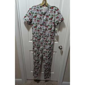 Gray 1 Piece Women's S Christmas Scrubs Red Truck Panda Bears Holiday 4Flex New!